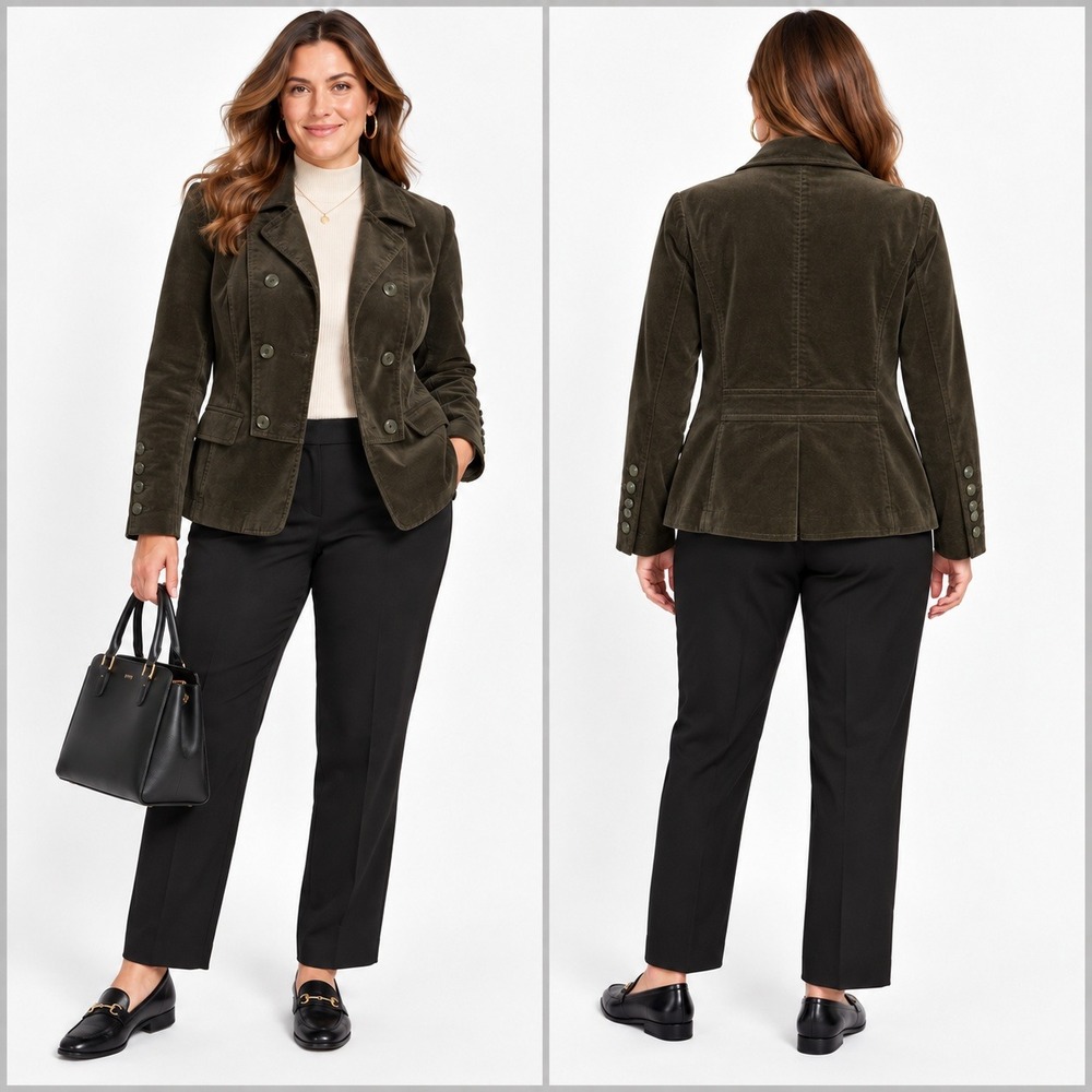 Vintage Talbots Velveteen Blazer Military Inspired Equestrian Dark Olive Size 12